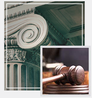 "Icon depicting a gavel and scales of justice, representing legal expertise and advocacy."
